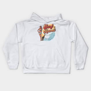 Surf Hawaii // Vintage Surfer Babe // Retro Surfing Kids Hoodie